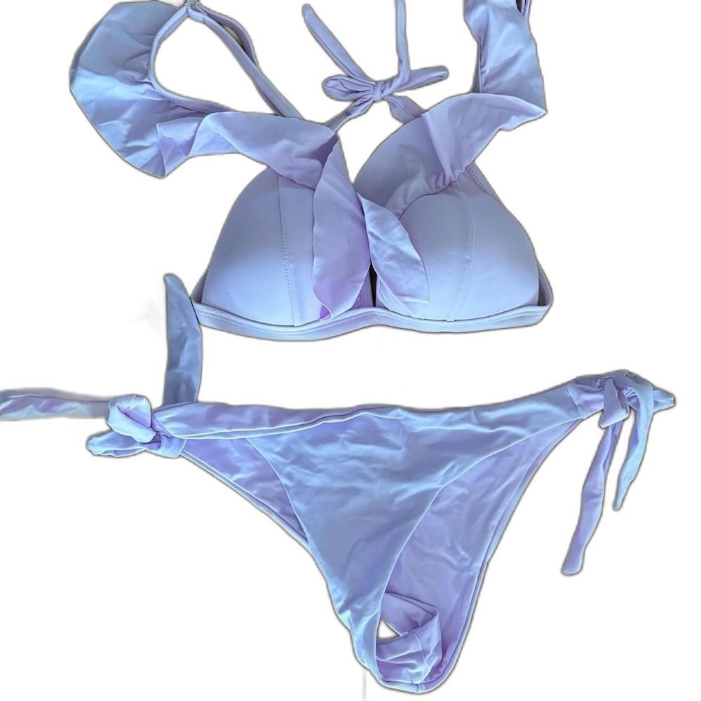 Purple Ruffle Two Piece Bikini Swimsuit Small Coquette‎ Flirty Ruched